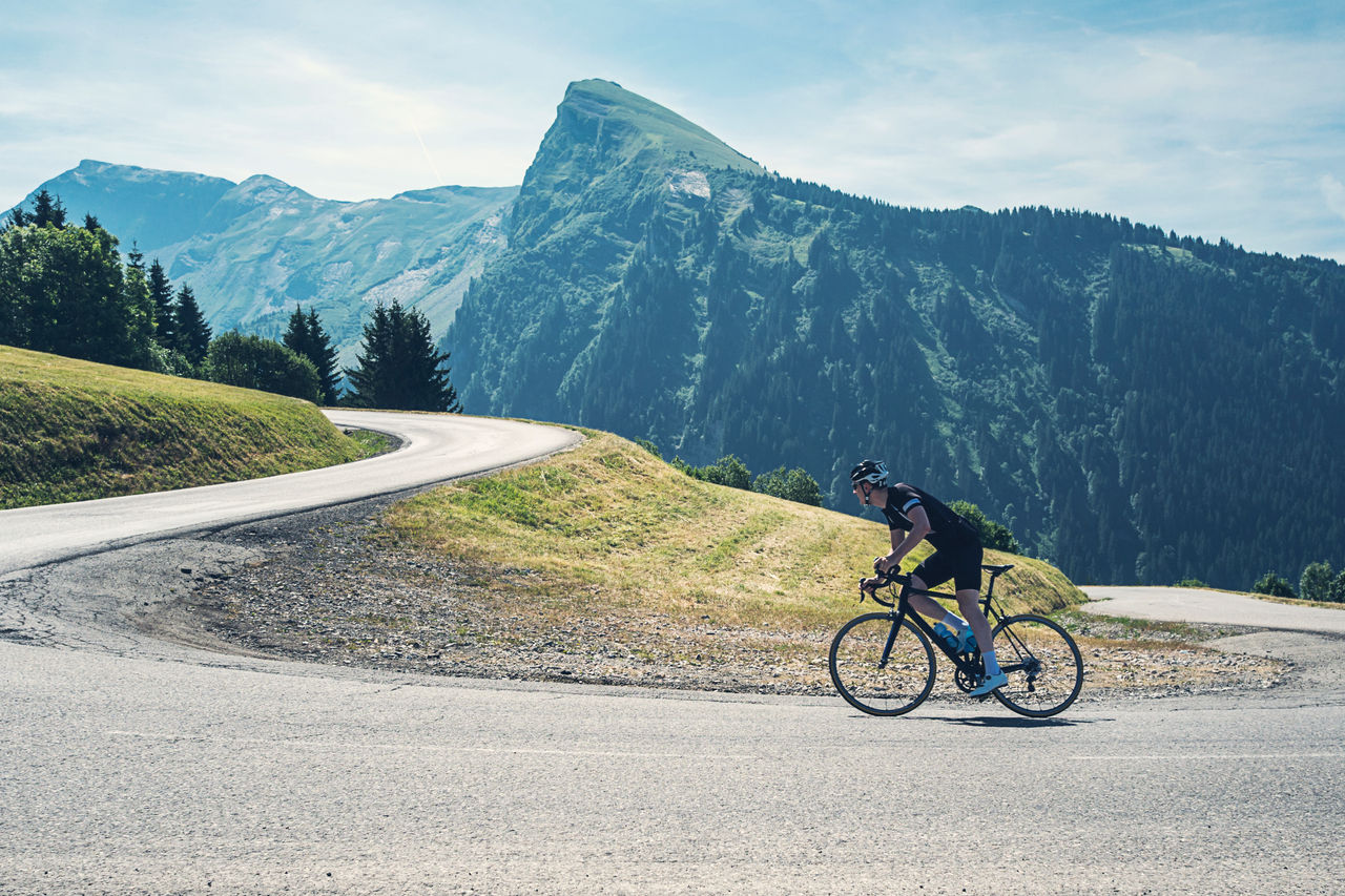 cyclist riding in the mountains
